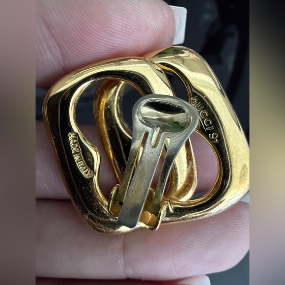 LOT 2039 24K gold plated Old Gucci vintage chain clip on earrings 1991 - Picture 8 of 16